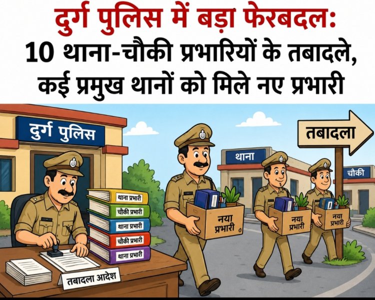 दुर्ग पुलिस में बड़ा फेरबदल: 10 थाना-चौकी प्रभारियों के तबादले, कई प्रमुख थानों को मिले नए प्रभारी