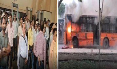 नवा रायपुर में स्टाफ बस में आग से भड़का कर्मचारियों का गुस्सा, पुरानी बसों की फिटनेस पर उठे सवाल