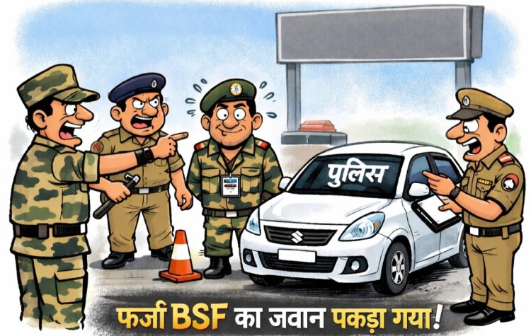 ग्रीन चौक चेकिंग में पकड़ा गया फर्जी BSF जवान, डिजायर कार पर लिखा था ‘Police