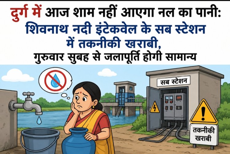 दुर्ग में आज शाम नहीं आएगा नल का पानी: शिवनाथ नदी इंटेकवेल के सब स्टेशन में तकनीकी खराबी, गुरुवार सुबह से जलापूर्ति होगी सामान्य