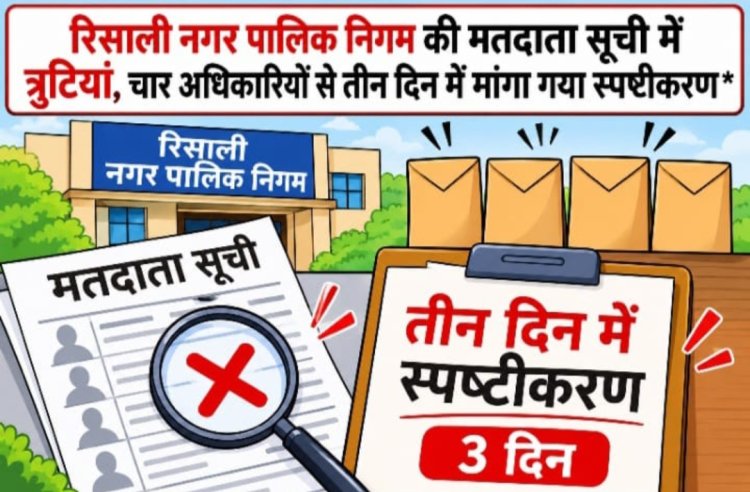रिसाली नगर पालिक निगम की मतदाता सूची में त्रुटियां, चार अधिकारियों से तीन दिन में मांगा गया स्पष्टीकरण